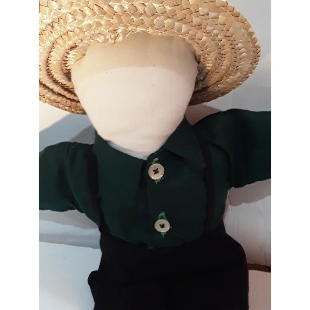 Boy With Hat Faceless Handmade Amish Cloth Dolls Large 16” Fabric Collectible